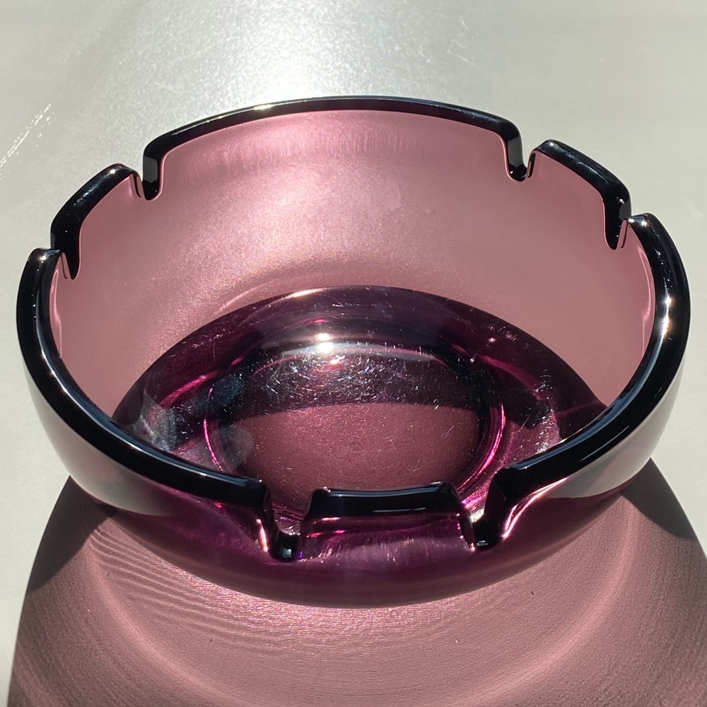 Large Round Purple Glass Vintage Ashtray